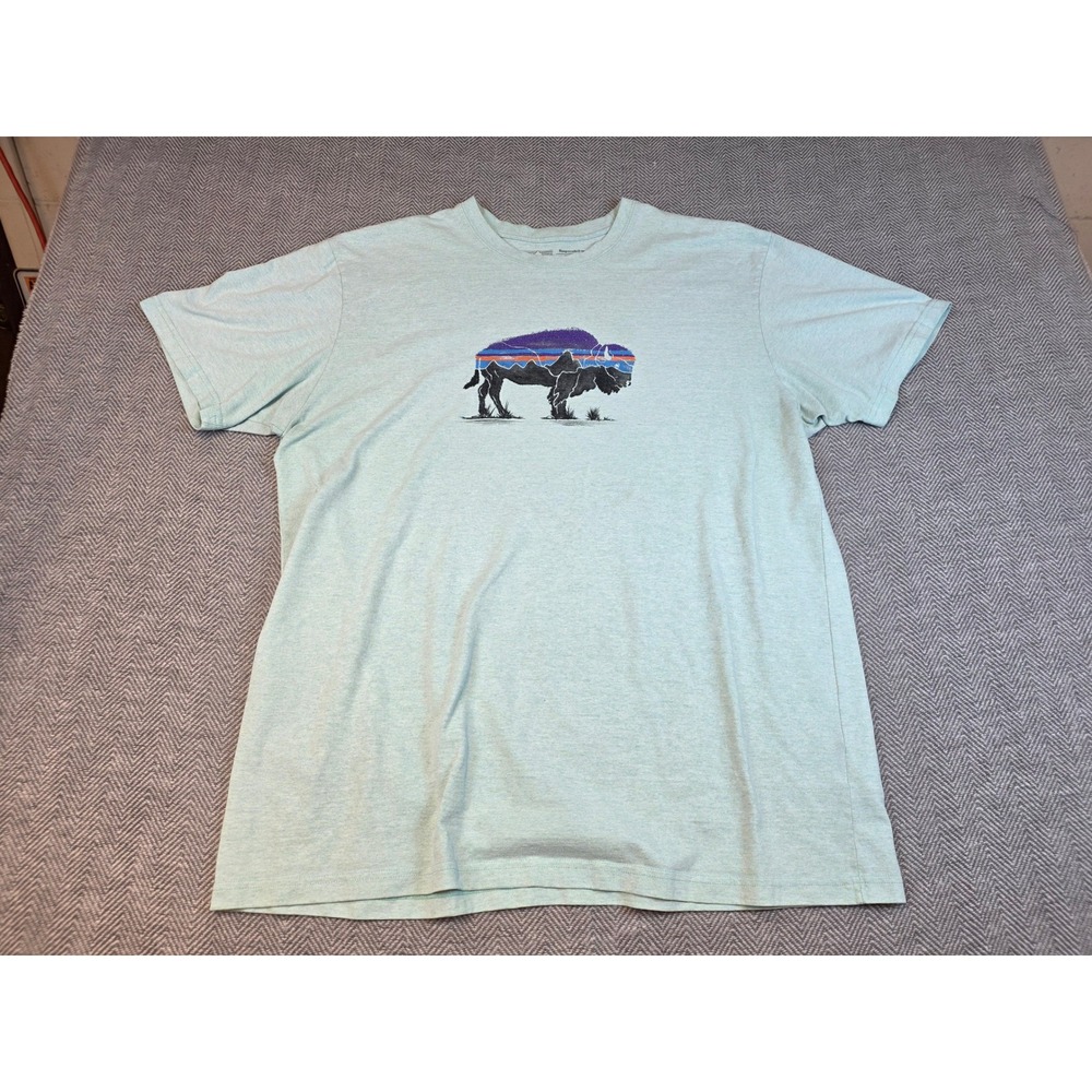 Patagonia Responsibili-Tee Mens XL Light Blue Buffalo Bison Graphic T-Shirt - Picture 9 of 11